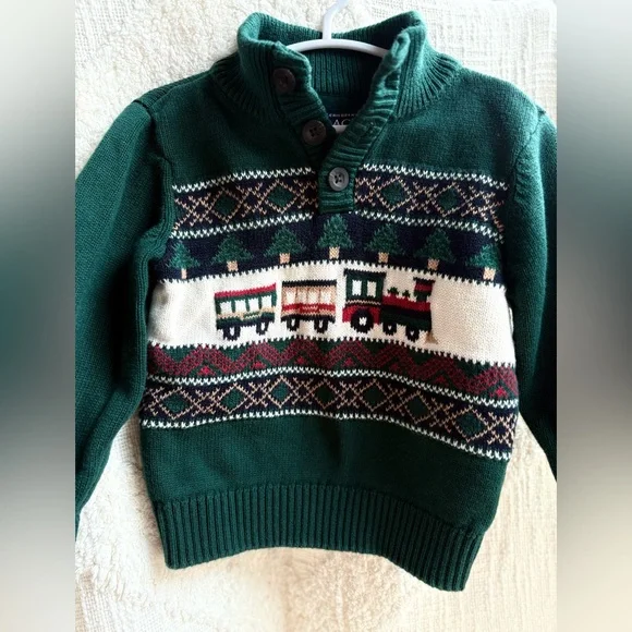 The Children's Place Green Train Fairisle Holiday Sweater - Picture 2 of 4
